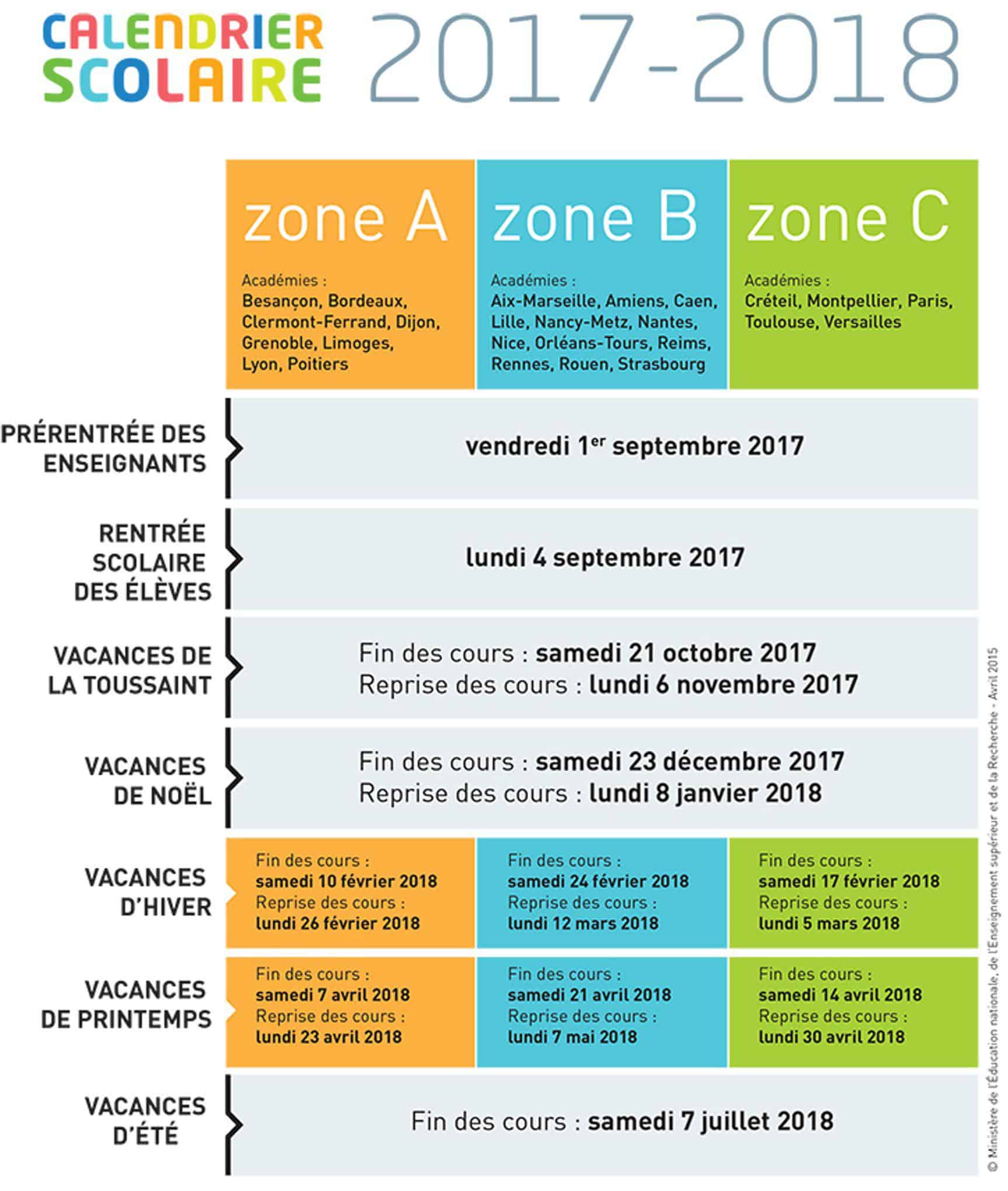 calendrier vacances scolaires